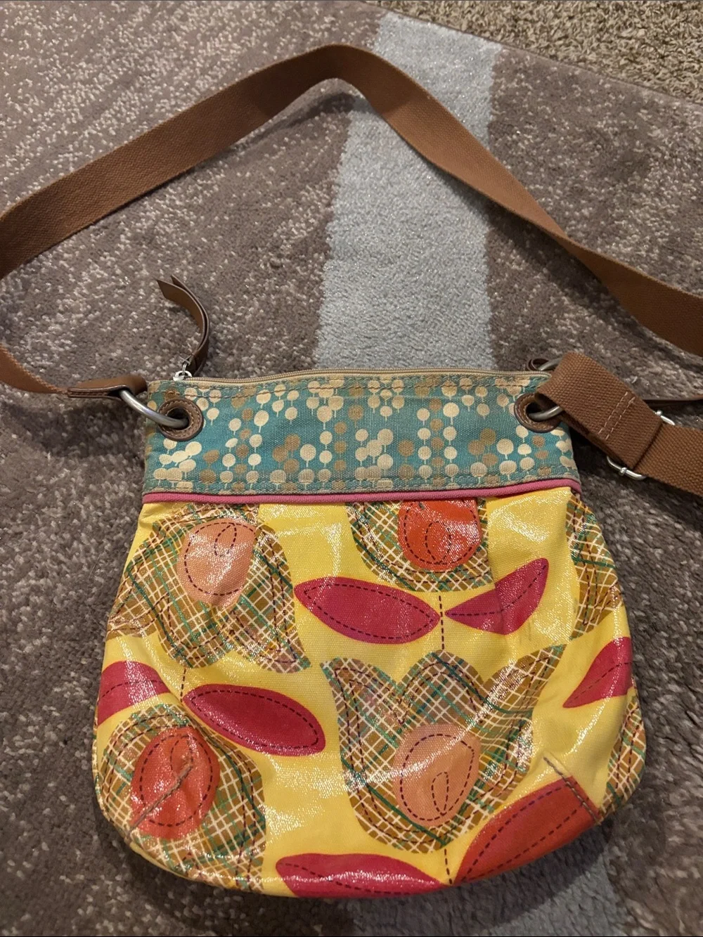 Fossil Yellow Multicolor Patterned Crossbody Bag
